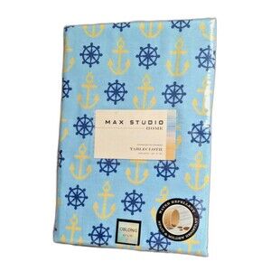 Max Studio Nautical Tablecloth Anchor Ship Wheel Blue 52 x 70-inch Polyester NEW